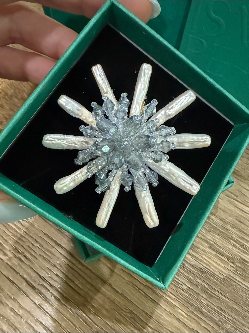 Freshwater Baroque Pearl White and Dusty Blue Starburst Universal Brooch Pendant